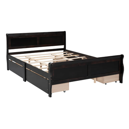 Meg Queen Size Wood Platform Bed with 4 Drawers - Espresso