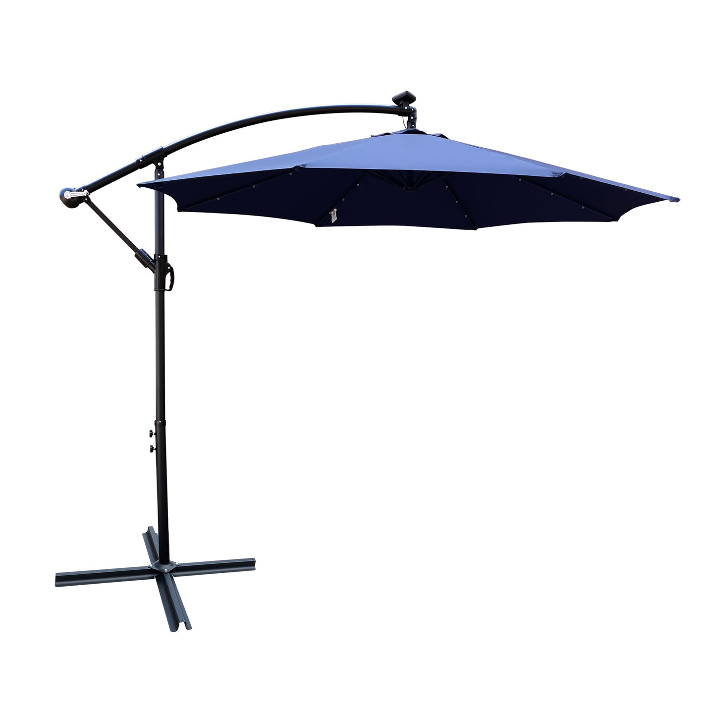 Alexa 10 ft Outdoor Umbrella Solar LED with Cross Base - Navy Blue