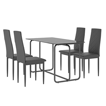 Triton 5pc Dining Set Tempered Glass Table 4x Side Chairs - Black