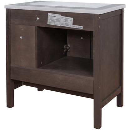 Wooden Bathroom Vanity with Ceramic Sink - Brown