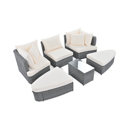 Scarlett 6 Pc Patio Outdoor Conversation Round Sofa Set - Beige