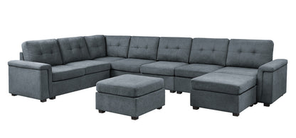 Isla Woven Fabric 9-Seater Sectional Sofa with Ottomans - Gray