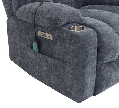 Omarion Velvet Power Recliner w/Lift, Heating & Massage - Blue