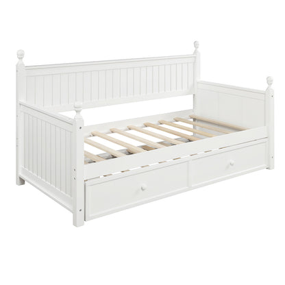 Ommy Twin Size Wooden Daybed with Twin Size Trundle - White