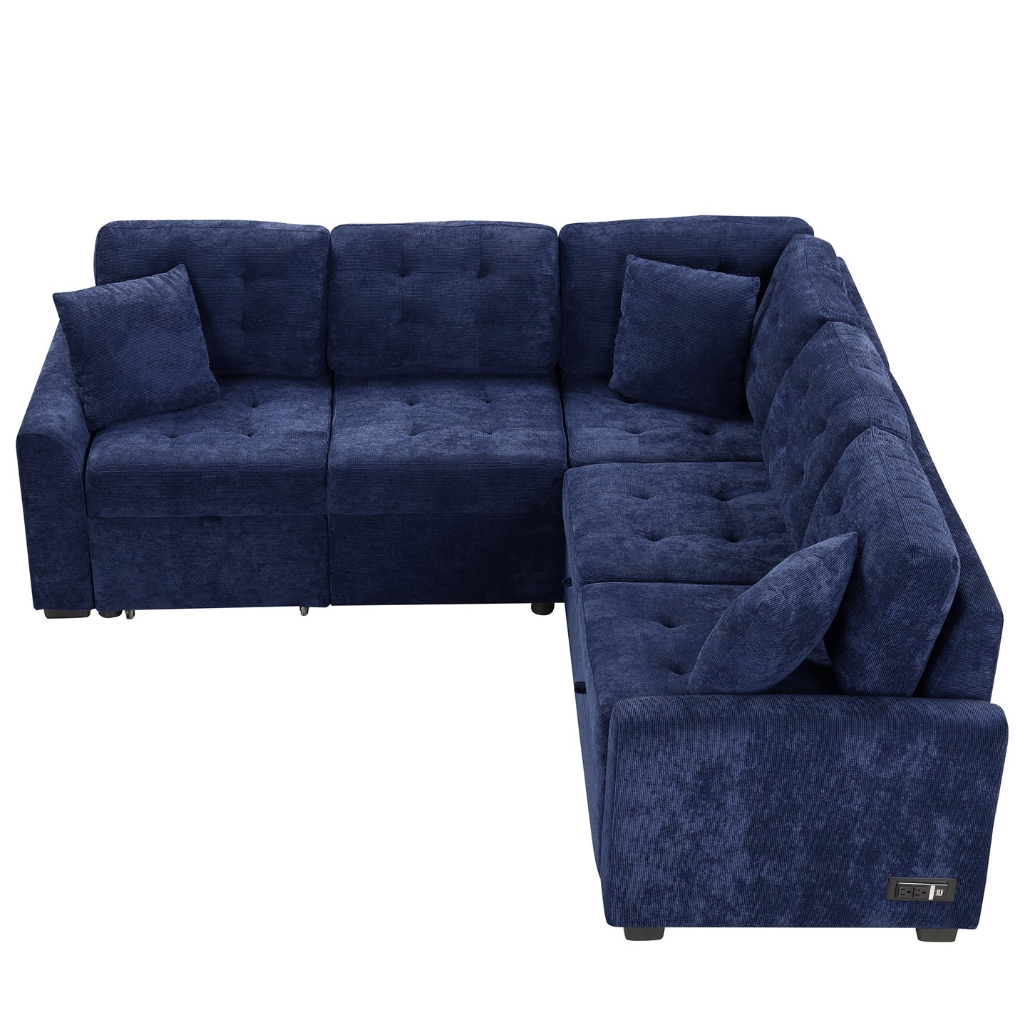 Novak L-shape Sofa Bed Pull-out Sleeper Sofa with Wheels - Navy Blue