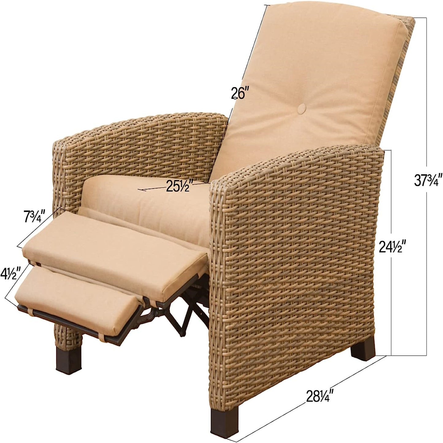 Devan Wicker Reclining Patio Chair - Khaki Cushion