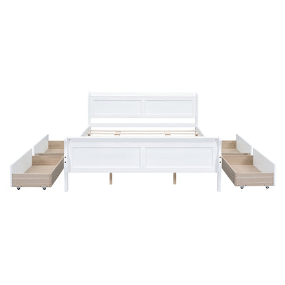 Meg Queen Size Wood Platform Bed with 4 Drawers - White