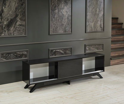 Luxia Mid Century Modern TV Stand 2 Sliding Door- Black