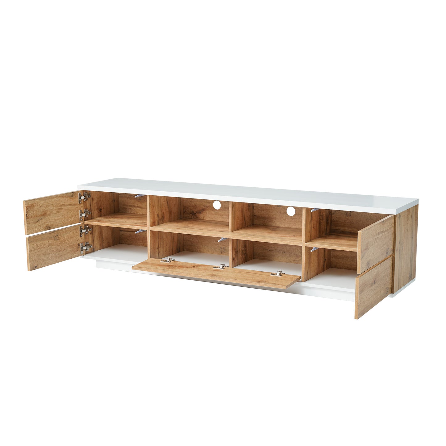 Dena Modern TV stand with Door Rebound Device - Natural+White