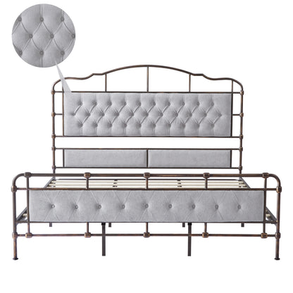 King size High Boad Metal Bed Frame - Gray