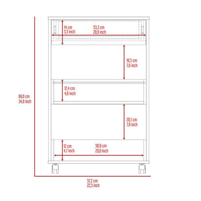 Verona Kitchen Cart Three Shelves, Four Casters - White + Dark Walnut