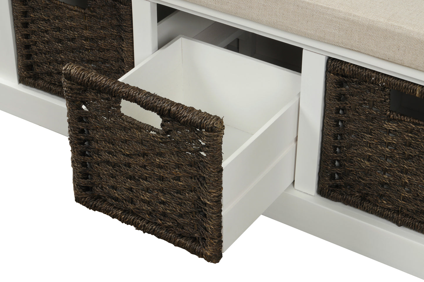 Bella Storage Bench with 3 Removable Classic Rattan Basket - White