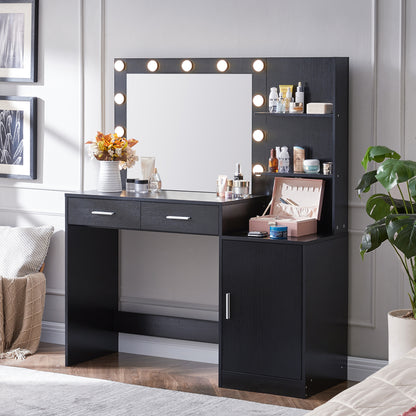 Melanie Vanity Desk with Mirror and Lights - Black