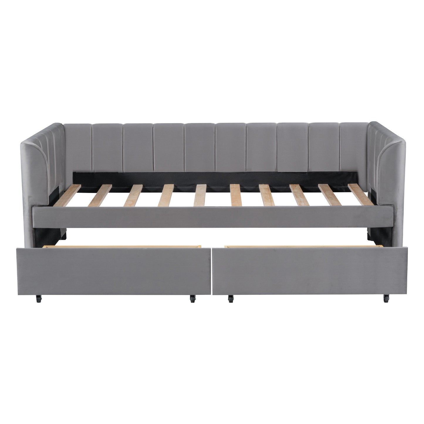 Tano Twin Size Upholstered Daybed with Drawers - Gray