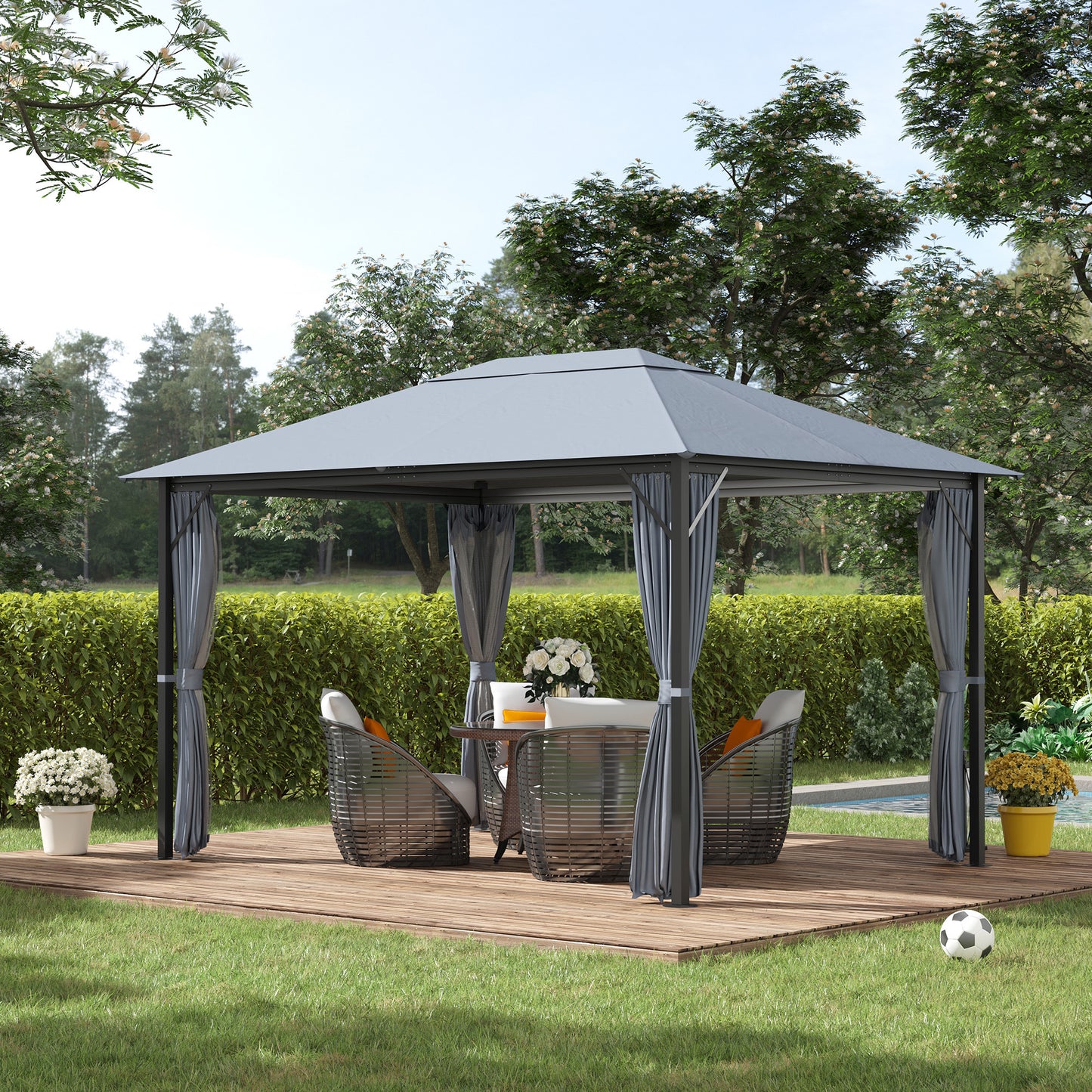 Duna 10 x 13 ft Patio Gazebo Aluminum Frame - Gray