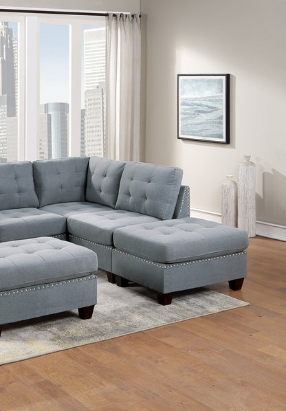 Eleni Modular  Sectional 6pc Set 2x Corner Wedge 2x Armless Chairs and 2x Ottomans - Gray