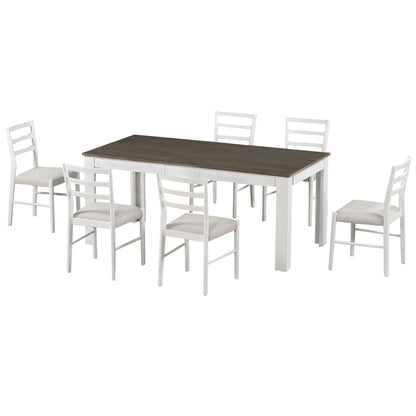 Viola 7pc Dining Set Extendable Table 6x Side Chairs - Brown+White