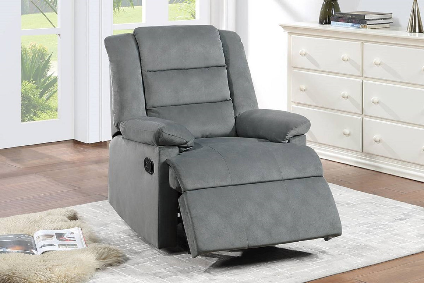 Alesia Velvet Recliner Motion Recliner - Dark Gray