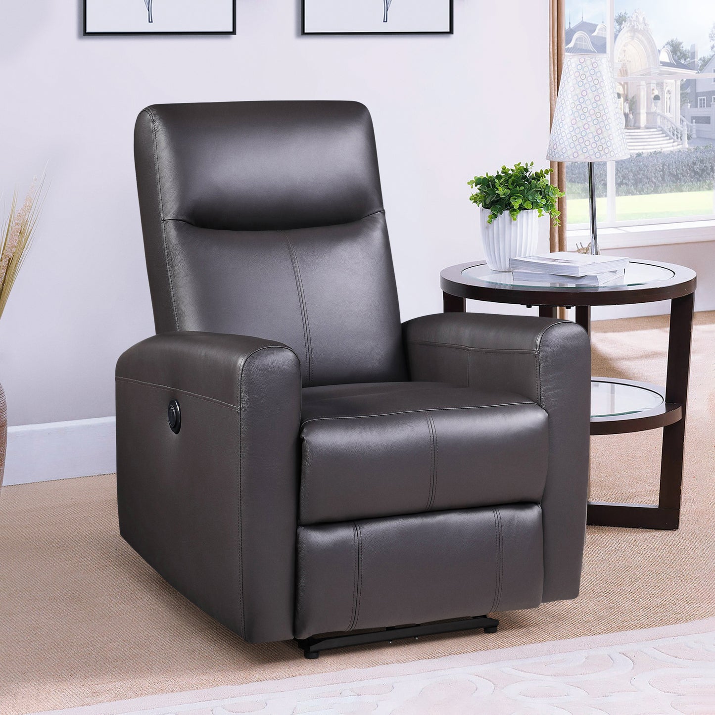 Morgan Power Recliner with Square Armrest - Brown