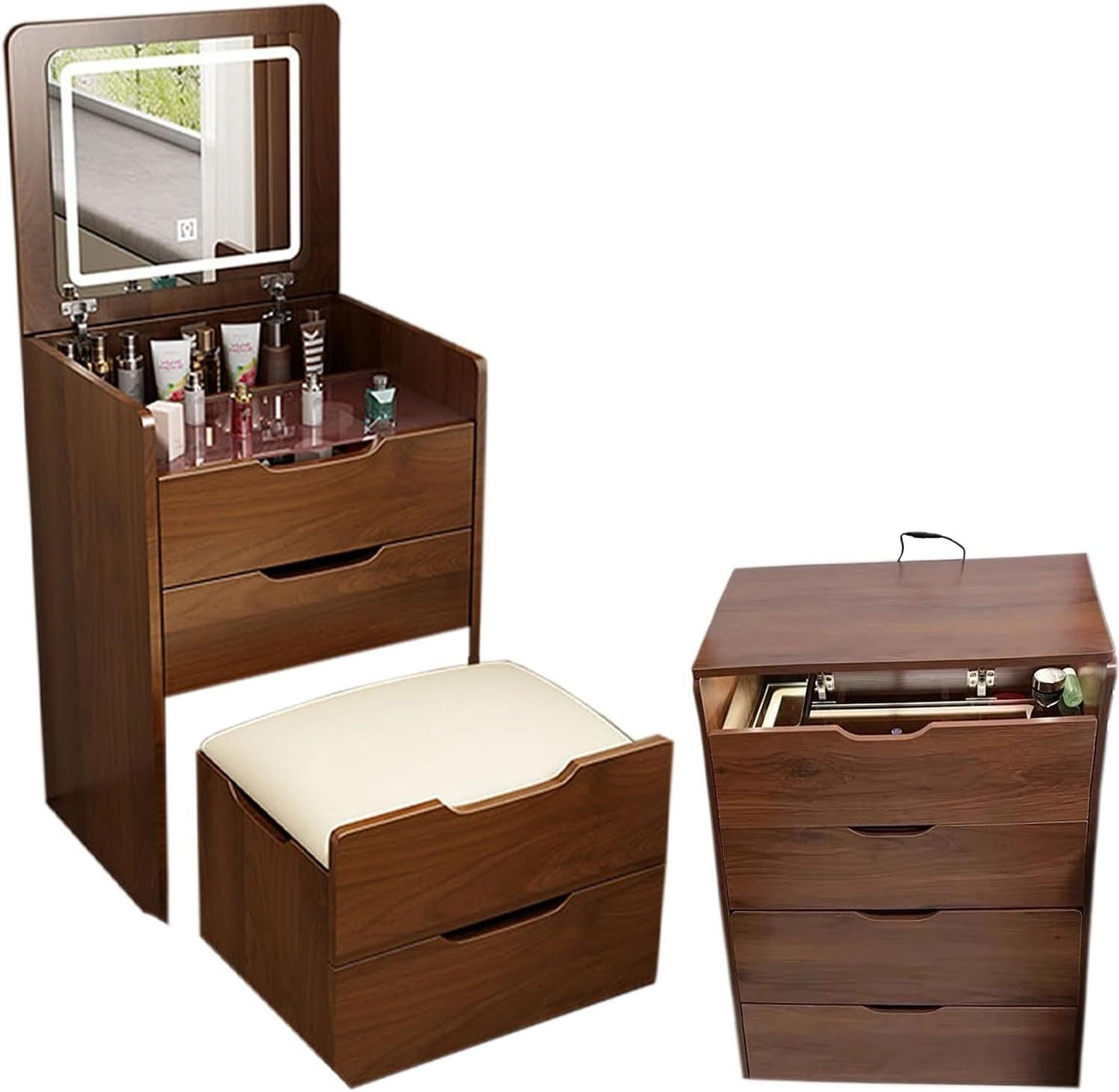 Cortez 3 in 1 Vanity Desk with Plip Top Mirror - Walnut