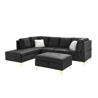 Lenavo Velvet Sectional Sofa - Black