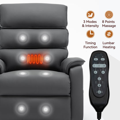 Hannah Power Lift Leather Recliner Chair with Heat Massage - Gray