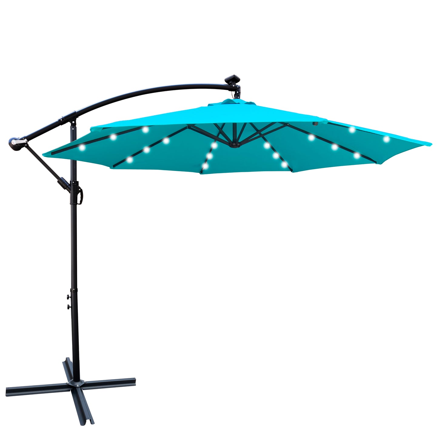 Alexa 10 ft Outdoor Umbrella Solar LED with Cross Base - Turquoise