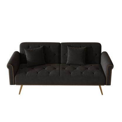 Uma Convertible Velvet Sofa Bed - Black