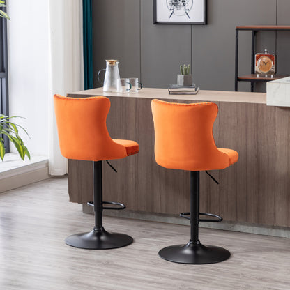 Rise 180 Velvet Barstools Adjusatble Seat Height - Orange Set of 2