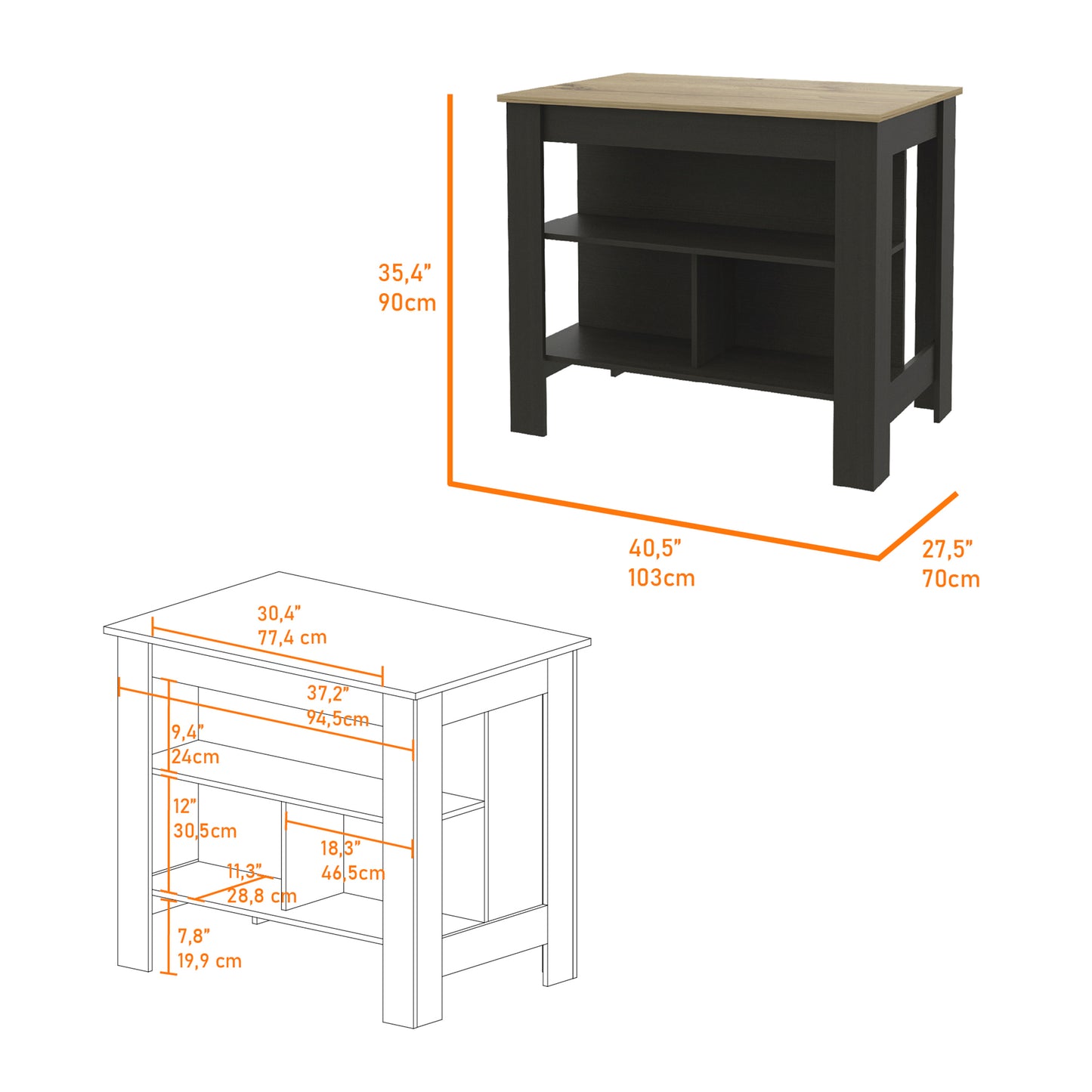 Rockaway Kitchen Island - Black