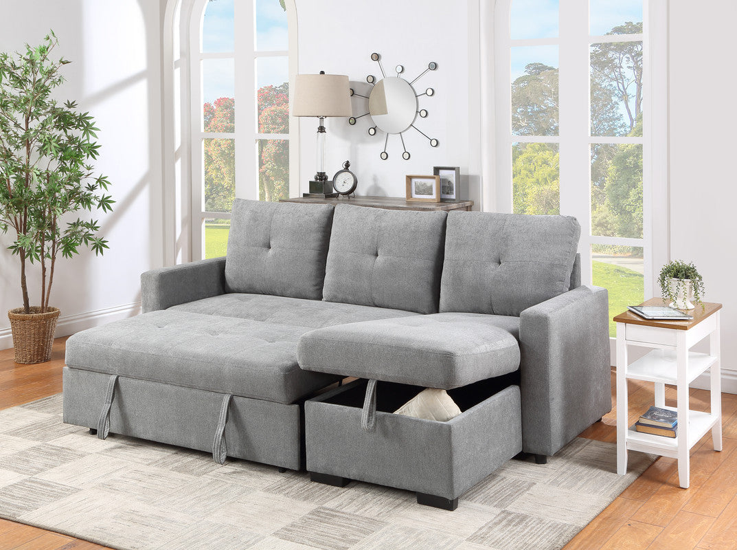 Yuna Fabric Reversible Sleeper Sectional Sofa with Storage Chaise - Gray