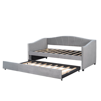 Travis Twin Size Upholstered Daybed with Trundle - Gray