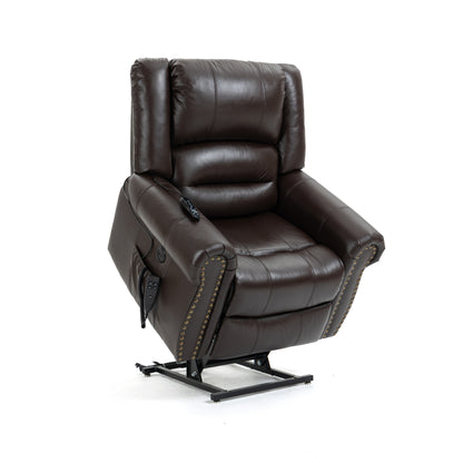 Zest Power Lift Genuine Leather Recliner Chair Heat Massage Dual Motor - Brown