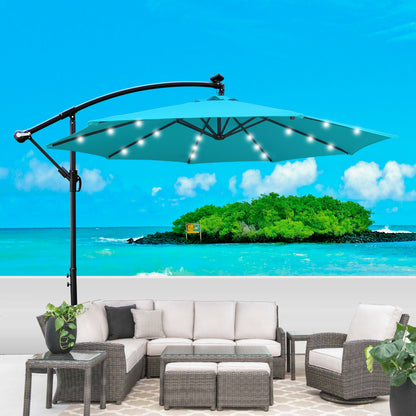 Alexa 10 ft Outdoor Umbrella Solar LED with Cross Base - Turquoise