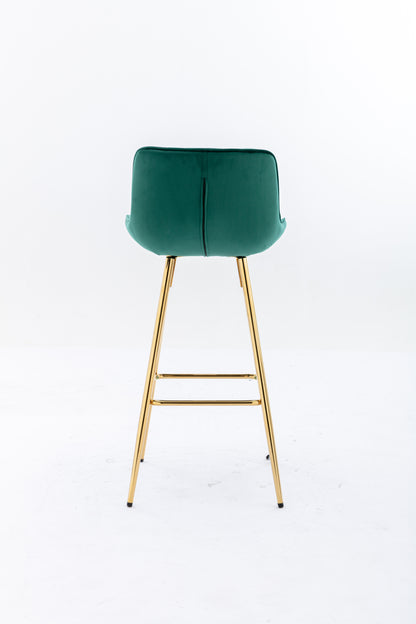 26 Inch Vista Bar Stools with Chrome Footrest  Velvet Fabric  Golden Leg - Green  Set of 2