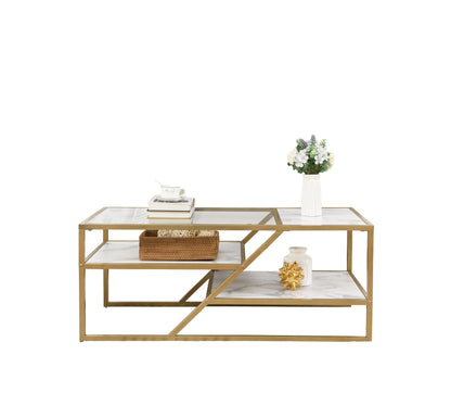 Golden Glass Shelf Coffee Table