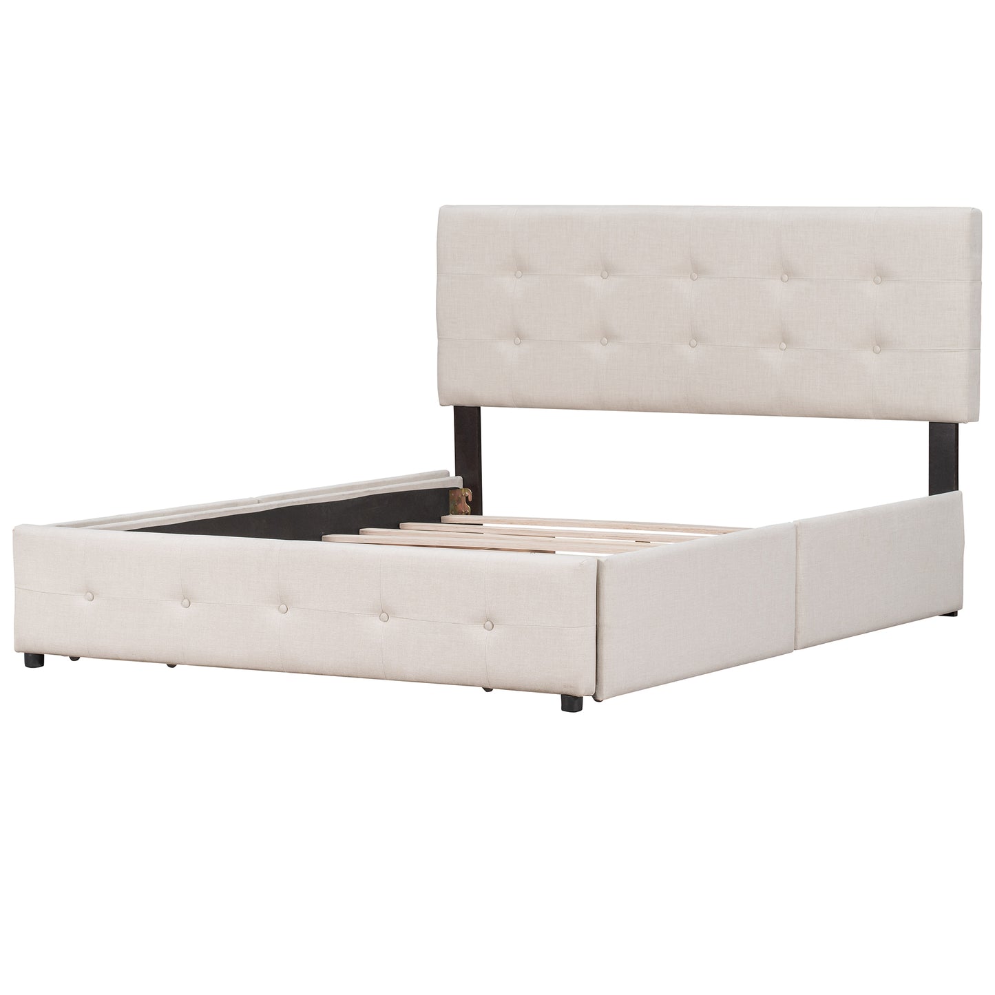 Draco Queen Size Platform Bed with 4 Drawers - Beige