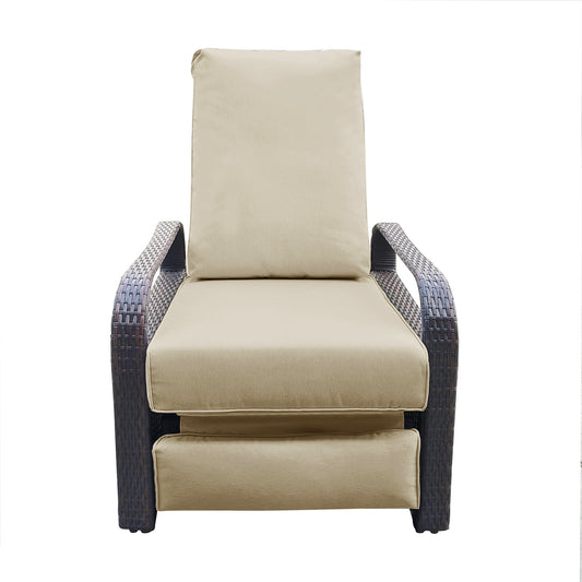 Parson Outdoor Adjustable Wicker Lounge Recliner Chair - Khaki