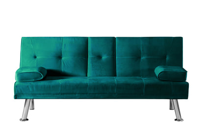 Devo Velvet Upholstered  Convertible Folding Futon Sofa Bed - Green