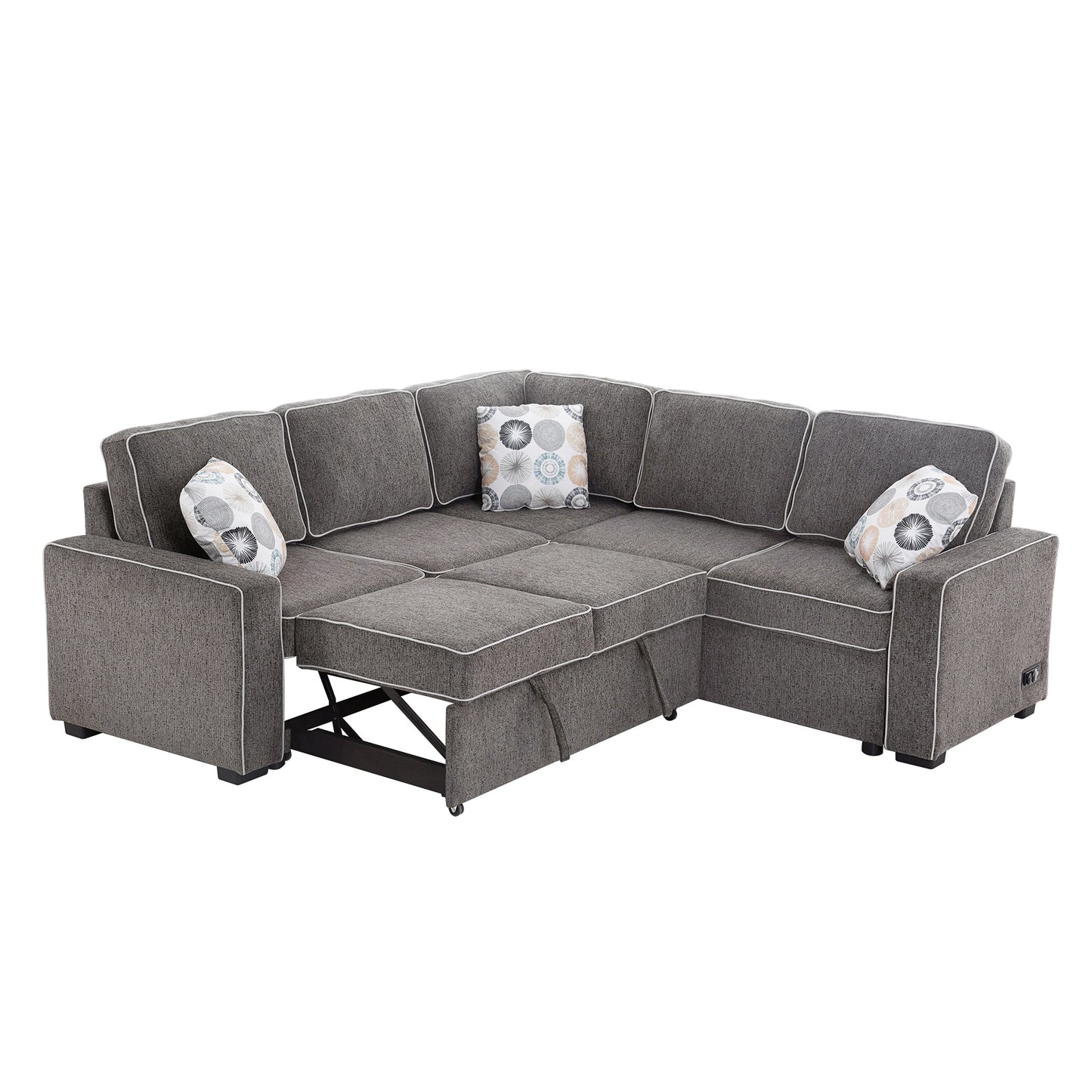 Berg L-Shaped Pull Out Convertible Sleeper Sofa - Dark Gray