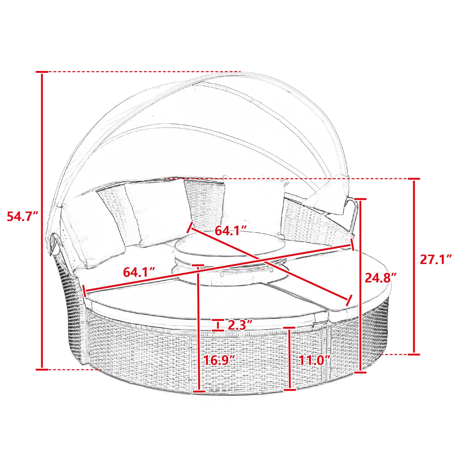 Cove Outdoor Rattan Round Lounge With Canopy - Navy Blue