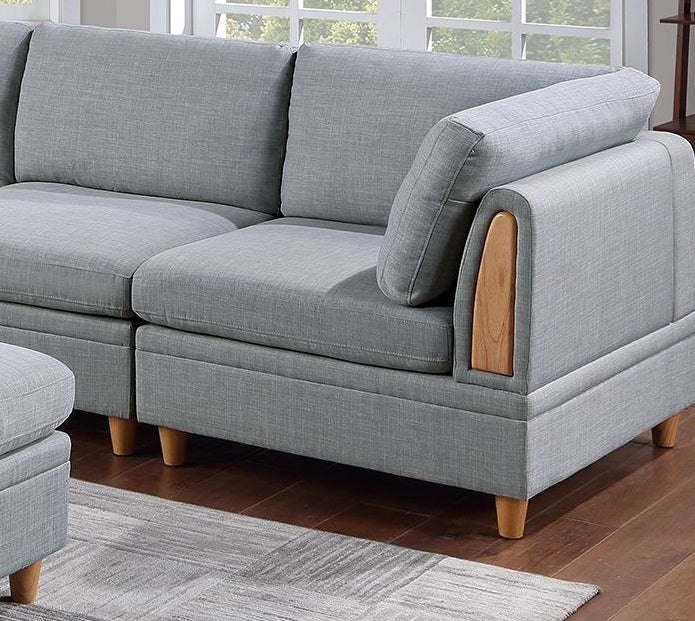 Felix 6pc Modular Sectional Sofa Set 2x Corner Wedges 3x Armless Chairs And 1x Ottoman - Light Grey