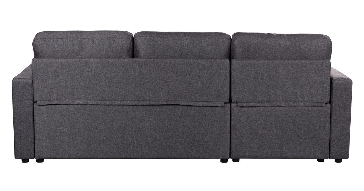 Paisley Linen Fabric Reversible Sleeper Sectional Sofa with Storage - Dark Gray