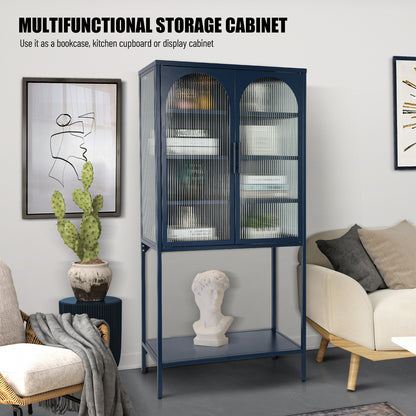 Arched II Glass Doors Floor Cabinet - Blue