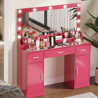 Astrid Makeup Vanity Table With Large Mirror and 3 Colour Lighting  - Rose Pink