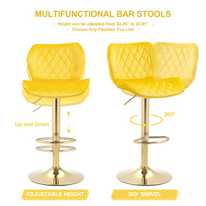 Beatrice Velvet Adjustable Swivel Bar Stool - Yellow Set Of 2