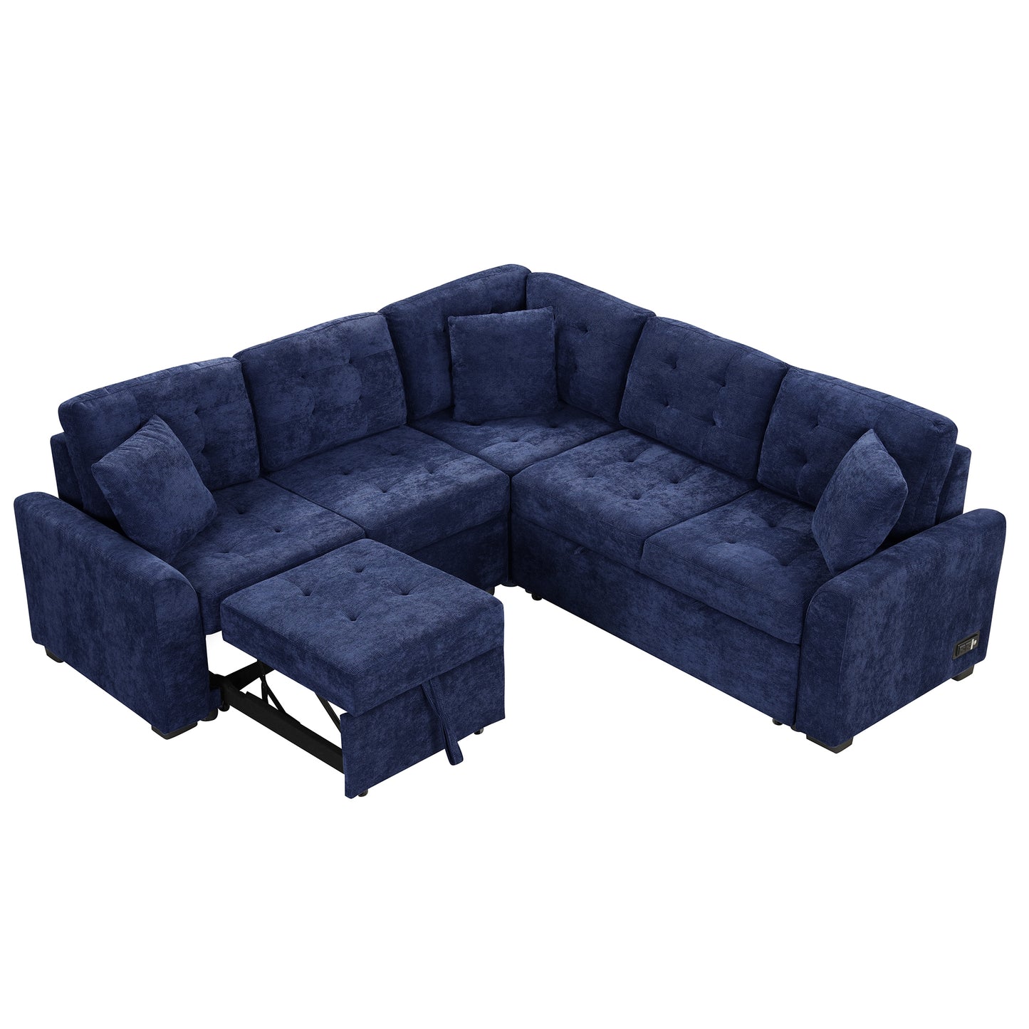 Novak L-shape Sofa Bed Pull-out Sleeper Sofa with Wheels - Navy Blue