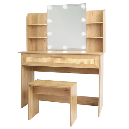 Brooks Vanity Desk Set With LED Lighting Mirror - Natural