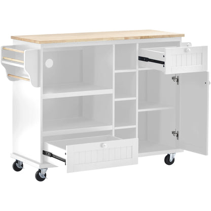 Retro Kitchen Island Cart with Storage Cabinet - White