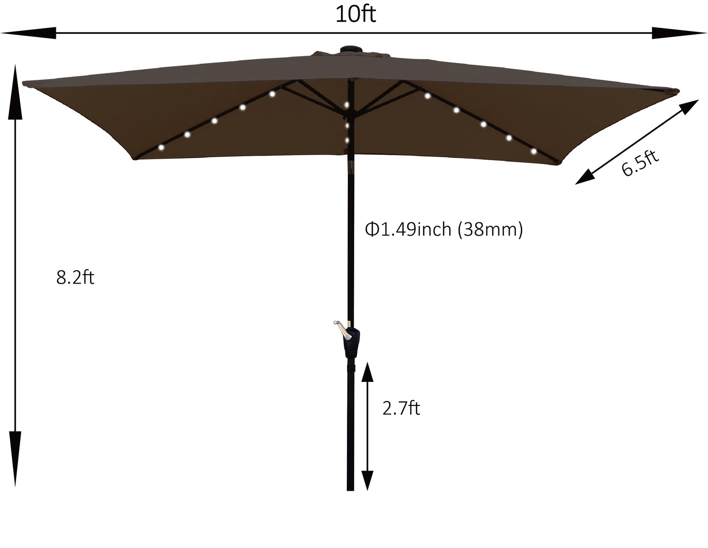 Joya 10 x 6.5 ft Patio Solar LED Umbrellas  with Crank - Chocolate